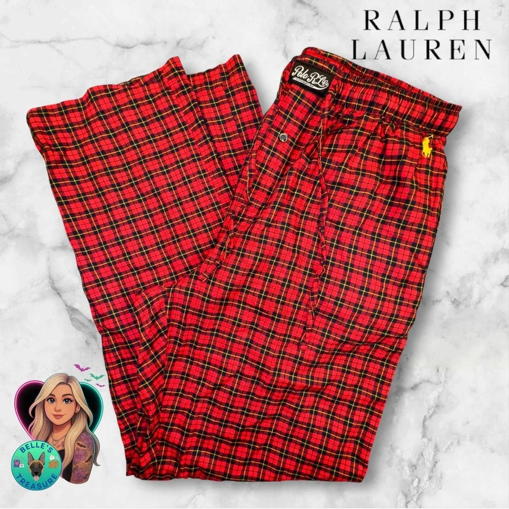 Polo Ralph Lauren Tartan Plaid Pajama Pants Sleepwear Pockets‎ Red Men's Medium
